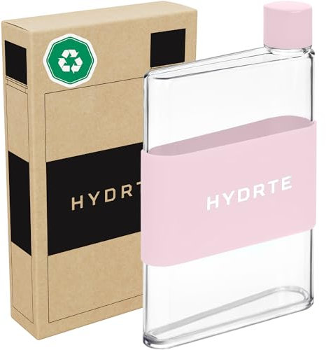 Hydrte Bouteille d'eau plate | Plat étanche | Plastique sans BPA | Bouteille d'eau fine pour sac à main | Se glisse dans n'importe quel sac (480 ml, rose champagne)