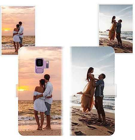 Sunrive Coque personnalisée Compatible avec Samsung Galaxy S9, Personnalisable avec Votre Propre Image,Photo,Texte,DIY Leather Housse Étui PU Cuir + Tour de Cou Telephone Universelle