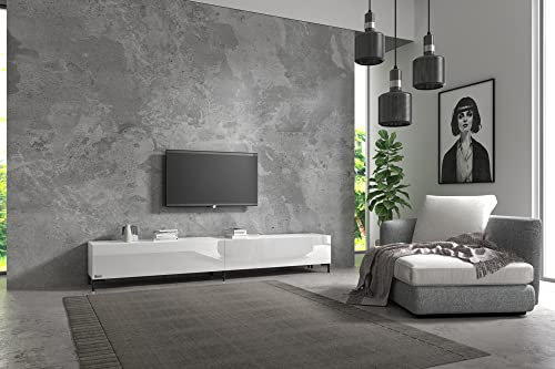 Wuun® TV-Board Lowboard Wohnwand TV-Bank Somero / 240cm (2 x 120cm) / Weiß-Hochglanz/Vita Schwarz