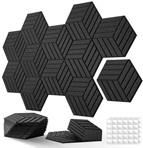 Hexagon Akustikplatten 12 Stück Schalldämmung Schallschutz Wand hoher Dichte Akustikschaumstoff für Wand Decken Holz & Tür Schallabsorber Akustikpaneele Doppelseitiger Kleber 35×30×0.9cm