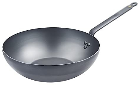 BONOCO Sartén Antiadherente sin Recubrimiento Wok de Hierro Wok de Acero al Carbono para Estufa de Gas y Cocina de inducción