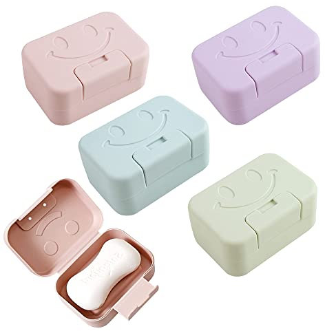 SCHYIDA Seifenschalen Kunststoff, 4 Stück Seifendose Seifenhalter mit Abtropfschale Seifenkiste in 4 Farbe Tragbare Seifenschalenhalter Seifenbehälter Seifenkiste für Dusche, Waschbecken, 11 *7.5 *5cm