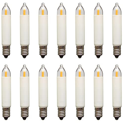 Erzgebirgslicht - AUSWAHL - 14 Stück LED Filament Kleinschaftkerze 23V 0,2W E10 für 10 Brennstellen Ersatzbirne Glühbirne Minischaftkerze Glühlämpchen für Lichterketten Pyramide und Schwibbogen