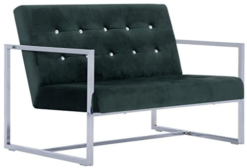 Makastle 2-Sitzer Sofa Couch Polstersofa Lounge Bank Küchensofa Sitzbank Polsterbank Sofa Küchenbank Sofabank Wohnzimmer Sitzmöbel, 114 x 78 x 81 cm Dunkelgrün Chrom und Samt