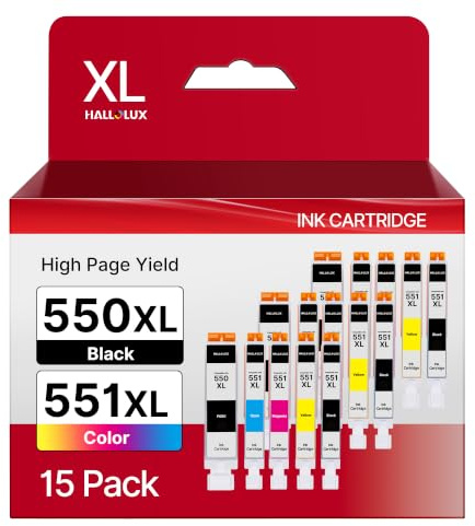 HALLOLUX PG550XL CL551XL Replacement for Canon 550 and 551 XL Ink Cartridge | Compatible with Canon Pixma MG7550 MG6350 iP7250 MG5650 MG7150 IX6850 MX925 MG7500 MG6450 MG6650 MX725 MX920 Printers, 15Pack