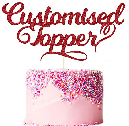 Personalised Cake Topper Birthday Cake Toppers 11 Colours Wedding Cake Topper with Any Text Age Double Sided Glitter Cake Decoration for Anniversary Graduation(Red)