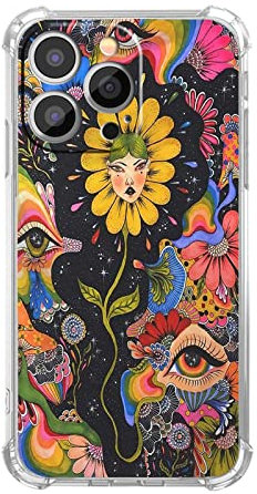 Vesidurt Trippy Psychedelic Flower Case for iPhone 13 Pro,Hippie Eyes Art Pattern,Unique Soft TPU Bumper Case for iPhone 13 Pro
