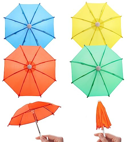 Harewu 4 Pcs Miniature Umbrellas Mini Colorful Umbrella Scene Decoration Birthday Toys Props for Kids Party Sunny Rainy Umbrella for 18 Inch People Decoration(10.24×9.06Inch)