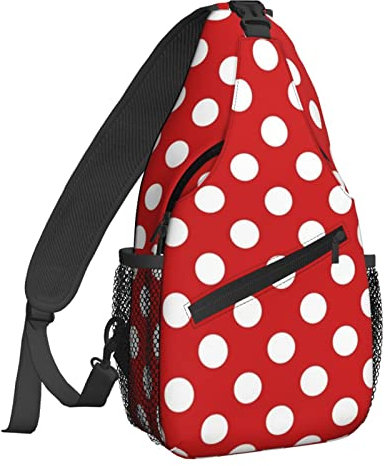 NiuKom Schultertasche für Damen, Umhängetasche, lässiger Tagesrucksack, Rucksack, Herren, Brusttasche, Fitnessstudio, Radfahren, Reisen, Wandern, Rot / Weiß gepunktet, Einheitsgröße, Sling-Rucksäcke