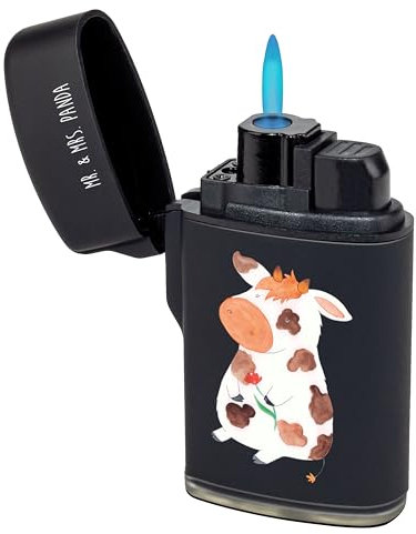 Mr. & Mrs. Panda Feuerzeug Kuh - Geschenk, Sturmfeuerzeug, Bauernhof, Gasfeuerzeug, Milch, Luxus Feuerzeug, Landwirtin, Milchkuh, Sturmfeuerzeug