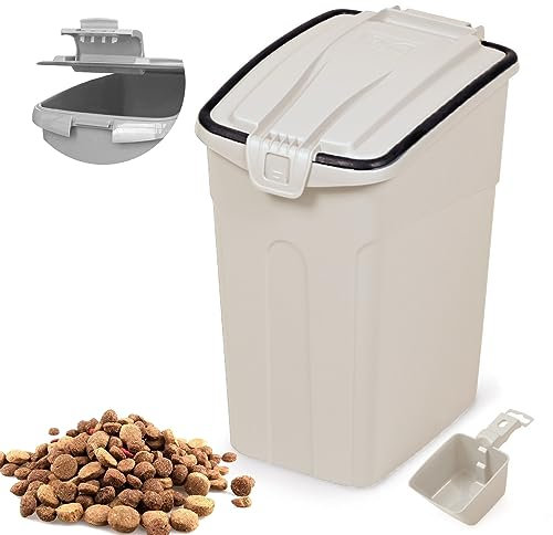 BPS Contenedor de Comida para Mascotas Caja de Alimentos Pienso Tapa Abatible Hermética con Pala para Perros y Gatos (S: Blanco) BPS-4160BL