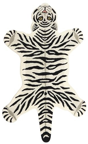 Kinderteppich Wolle weiß Tiermotiv Tiger 100 x 160 cm handgetuftet Shere