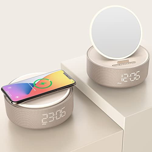 COLSUR Bluetooth Speaker, Wireless Charging with Collapsible Mirror Lights, Night Light, Phone Holder for iPhone, Gifts for Teenage Girls Mom