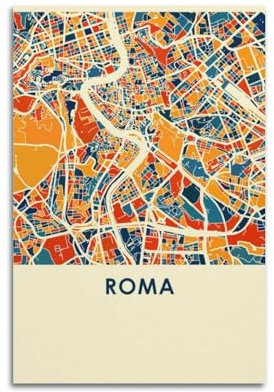 WALS Landkarte Poster Europa Rom Italien Dekorative Leinwand Familie Schlafzimmer Kunstwerk Bild Gemälde 30 x 45 cm