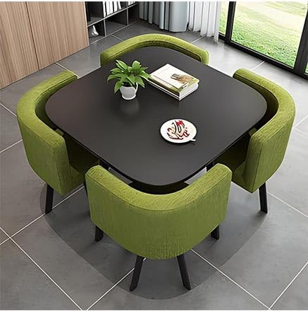 SHAIRMB Quadratisches Esstisch-Set Mit StüHlen, KüChentisch Und 4 StüHle, Moderner Konferenztisch Mit StüHlen, Empfangstisch Und Stuhlkombination, Bartisch-Set Aus Holz FüR 4 Personen,Grün