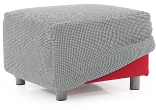 FAVERTI Housse Pouf Super élastique | Housse Repose-Pieds carrée 60 à 90 cm de côté | Modèle Novel | Gris Clair | Protecteur de qualité en Tissu Jacquard Toucher Coton | Housse ottomane carrée