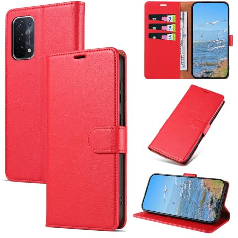KKEIKO Handyhülle für Oppo A54 5G / Oppo A74 5G / Oppo A93 5G Hülle, Magnet Klappbar Handyhülle mit Kartenfach, PU Leder Stoßfest Schutzhülle für Oppo A54 5G / Oppo A74 5G / Oppo A93 5G, Rot