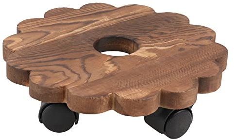Toddmomy Solid Wood Flower Pot Tray with Wheels - 20Cm Rolling Plant Tray for Indoor and Outdoor Use Light Brown