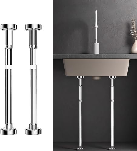 PQXQZ Varilla de Soporte para Lavabo Bajo Encimera, Poste de Soporte Telescópico Desmontable, Puntales Telescopicos, Acero Inoxidable y Patas Ajustables para Fregadero