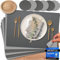 Mahewa® 6er Set Premium Tischset aus Kunstleder - Platzset abwaschbar und wasserdicht - Platzdeckchen Telleruntersetzer in Lederoptik (Dunkelgrau/Hellgrau, Eckig mit Halter)