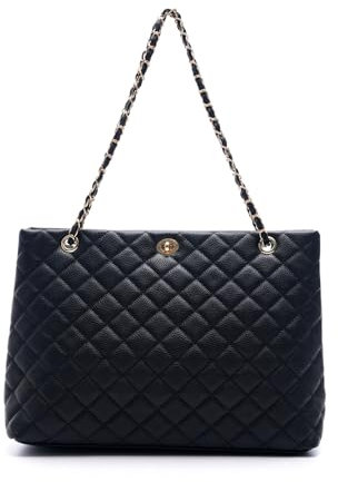 S-JACOL Große Kette Schultertasche für Damen, Doppelriemen, Handtaschen, Tote Geldbörse, Schwarz, Medium