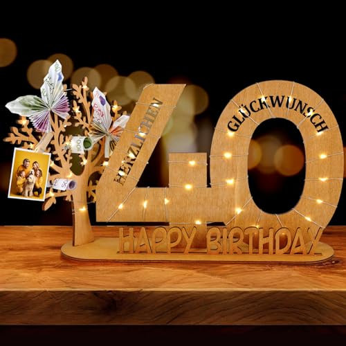 WAREHOUSE Originelle Geburtstag Geschenk Frauen & Männer - Geldgeschenke Geburtstag mit Holz Schild Gästebuch Geburtstag Deko Geburtstagszahlen Holz Schild Gäste (40)