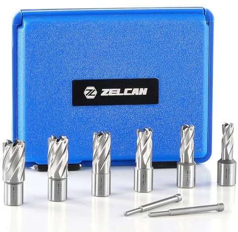 ZELCAN Kernbohrer-Satz HSS mit Weldonschaft (3/4) Schnitttiefe 30 mm Beinhaltet 6 Kernbohrer 12, 14, 16, 18, 20, 22 mm und 2 Auswerferstift, 8-teilig