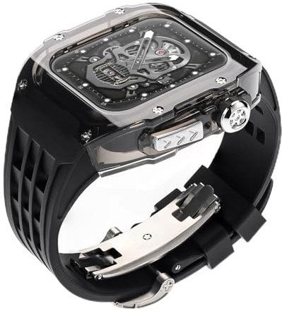 INSTR Luxury Transparent Modification Kit For Apple Watch Ultra 2 49mm Rubber Band With Case For IWatch Series 9 8 7 6 5 4 SE 45mm 44mm(Color:B,Size:For iwatch 44mm)