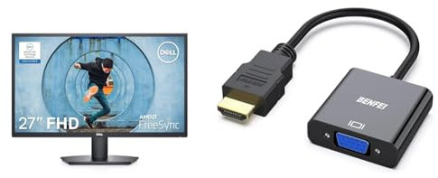 Dell SE2722HX 27 inch Full HD (1920 x 1080) Monitor, 75Hz, VA, 4ms, AMD FreeSync, HDMI, VGA, 3 Year & BENFEI HDMI to VGA, Gold-Plated Adapter (Male to Female) for Computer, Desktop, Laptop, PC