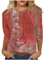 Elegante Damen Bluse, 3/4 Arm Shirt Mit Rundhalsausschnitt, Lose Tops Casual Solid Floral Printed T-Shirts, Trendy Boho Tunika Sommer Top, Rot, L