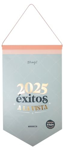 Mr. Wonderful - Calendario de Pared 2025-2025 éxitos a la vista - Calendario con Listón de Madera y Cordón - Incluye 6 Hojas de Pegatinas