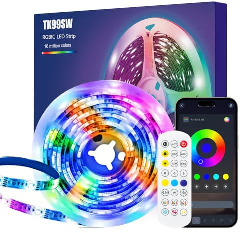 TK99SW Retroilluminazione LED TV 2 metri, USB Striscia RGB+IC, con APP & Telecomando Controllo, Music Sync, retroilluminazione a LED color arcobaleno per TV da 40-60 pollici