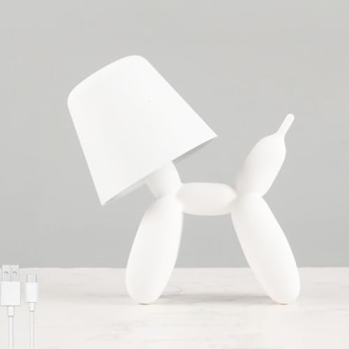 LOGT LED Nachtlicht Kreative Ballon Hund Tischlampe mit Touch Steuerung Dimmbar Nachttischlampe Akku Tischleuchte USB Kabellose Innen und Außen Deko Kinderlampe 1200mAh für Schlafzimmer,Weiß