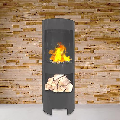 Gelkamin in schwarz mit Holzfach Säule Ethanolkamin Gel-Kamin Wandkamin