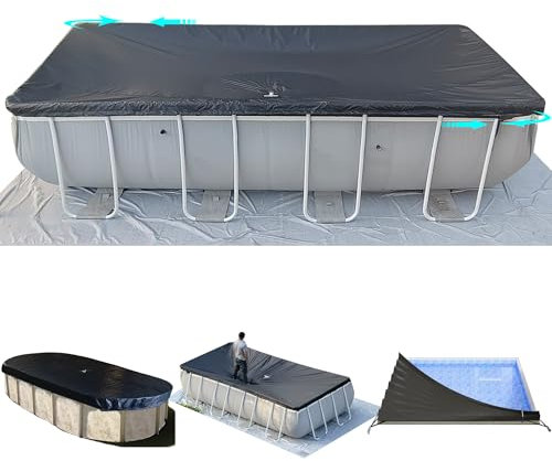SIHAIAN Cubierta rectangular de 12 x 24 pies con almacenamiento lateral para piscina ovalada y rectangular sobre el suelo, cubierta de piscina ovalada solar de una pieza, evita el encharcamiento