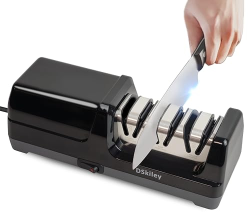Electric Knife Sharpener for Kitchen – Professional 3-Stage 100% Diamond System with 20° Precision Angle, Fast Sharpening to Restore & Polish Chef Knives(Black)