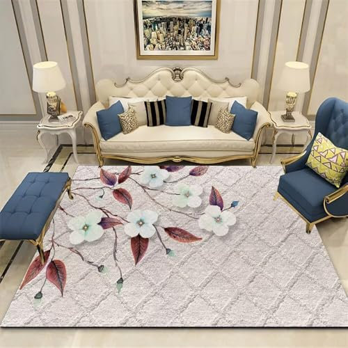 DJHWWD Waschbarer Teppich Teppich+Wohnzimmer Kinder teppiche Moderner Blumenteppich 140x200CM Grau langfloort eppiche Kinderteppich Jungen