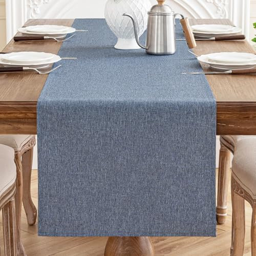 AooHome Tischläufer Blau 40X140cm, Tischdeko Leinen-Optik Abwaschbar Tischband aus Polyester Wasserabweisend mit Lotuseffekt, Dauerhaft Kratzfest für Esszimmer Hochzeiten Party Weihnachten