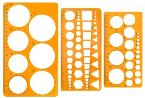 3 Stück Kreis Schablone Vorlage, Kreisschablone zum Zeichnen, Digitale Schablonen Lineale, Quilling Schablone für Schule, Geometrisches Zeichnen, Architekturtechnik (Transparent Orange)
