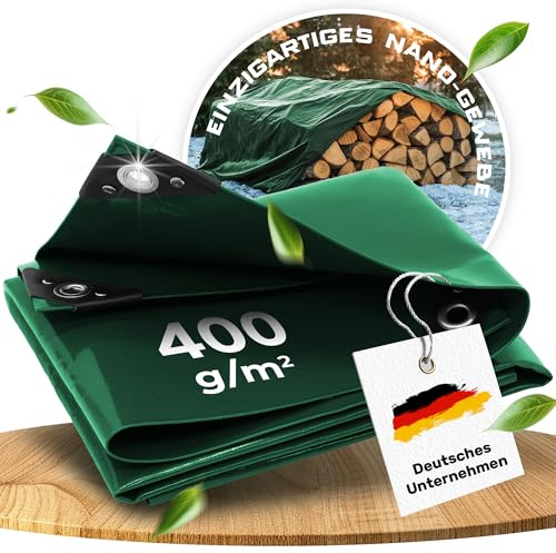 Premium Abdeckplane wasserdicht, Extrem Reißfest, Langlebig, UV-Beständig, patentierter Schutz - 5 Jahre Garantie - Plane mit Ösen, Gewebeplane, Boote, Gartenmöbel, Holz (400 g/m², 150x600cm)