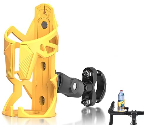 Bike Water Bottle Holder, Motorcycle Cup Holder 360 Degrees Rotation, Bottle Cage Bicycle Cup Holder, Water Bottle Holder for Motorbike Bicycle Yellow