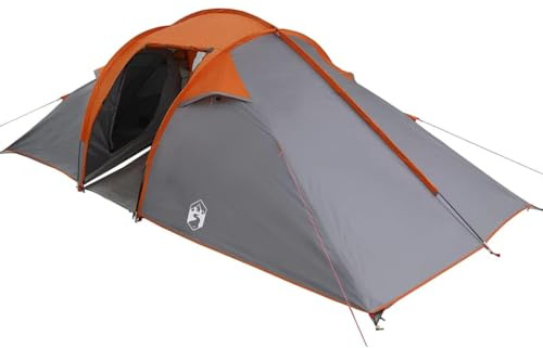 vidaXL Tent Grey and Orange and Black 510 x 240 x 156 cm Polyester, Modern Rectangular Portable Camping Tent, Waterproof Shelter, Family, Windproof, Outdoor Gear for Summer Hiking