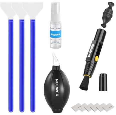 NEEWER 12 In 1 Limpieza Objetivos Cámara Kit para Electronics,Móvil,Tableta, 1x Pincel Objetivos + 1x Soplador Aire + 1x Espray Limpiador + 3X 24mm Hisopos Sensor Fotograma Completo + 6X Paños, HM-49