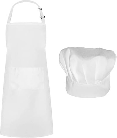 Parthan Weiße Kochschürze Set mit Kochmütze, Verstellbare Unisex Latzschürze, Wasserdichte Küchenschürze, Perfekt für Kochen, Backen und Grillen