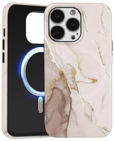 Saqmkil für iPhone 15 Pro Magnetisch Hülle für Magsafe, Aesthetic Marmor Mode Muster Motiv Design Silikon Handyhülle Süßes Mädchen Frauen Stoßfest Schutzhülle für iPhone 15 Pro 6,1'' Case, Beige