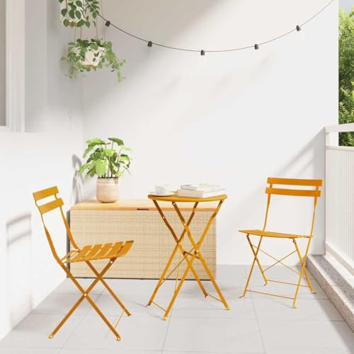 Holamys Klappbares Bistro-Set, 3-teilig, Senf, Stahl, wetterfest, für Garten, Terrasse, Balkon, platzsparend, modern