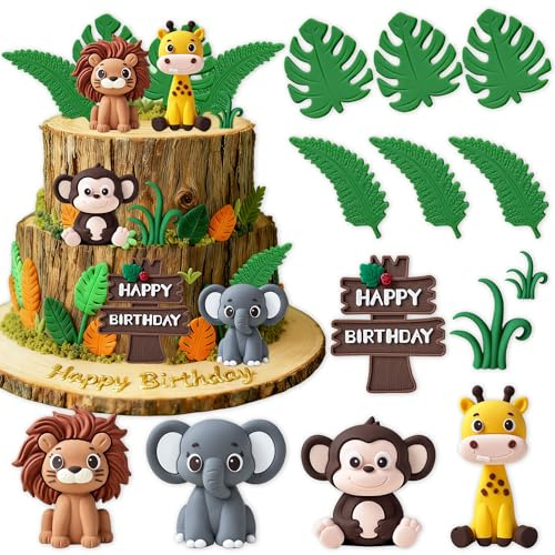 JeVenis Dschungeltiere Kuchendekoration Wild Safari Kuchendekoration | Dschungeltiere Kuchendekoration Wild One Safari Kuchendekoration Giraffe Löwe Kuchen Dschungel Geburtstag Babyparty