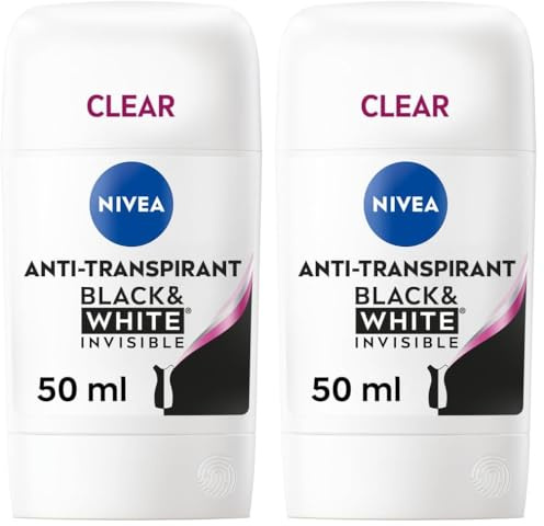 NIVEA - Stick Féminin Black & White Original - Déodorant Femme 72H Anti-Transpirant Aisselles - Protection 5-en-1 Anti-Traces & Anti-Irritations - Derma Active - Tous Types De Peaux - 50 ml (Lot de 2)