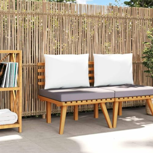 Teenpull Gartenstuhl mit Kissen Massivholz Akazie, Dunkelgrau/Weiß, 60x65x65 cm, Robuster Outdoor Holzstuhl für Terrasse, Balkon, Gartenmöbel