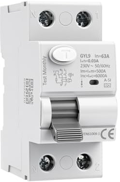 Interruttore Magnetotermico Differenziale tipo A-SI Interruttore Differenziale 63A 30mA 2P Funzioni di Protezione da Sovratensioni, Armoniche e Interferenze Elettromagnetiche GYL9-2P-63A-030-A-SI
